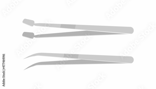 Vector set with metal tweezers. Medical instruments. Surgery, cosmetology. Medical forceps on a white background.