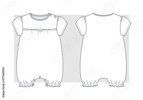 Newborn’s baby girls summer overall technical sketches.