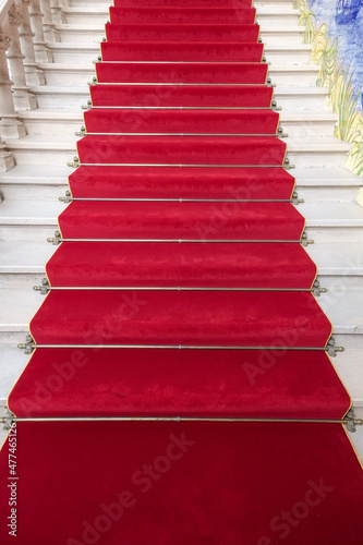 Grand stairway entry with red carpet. Lusso, Portugal photo