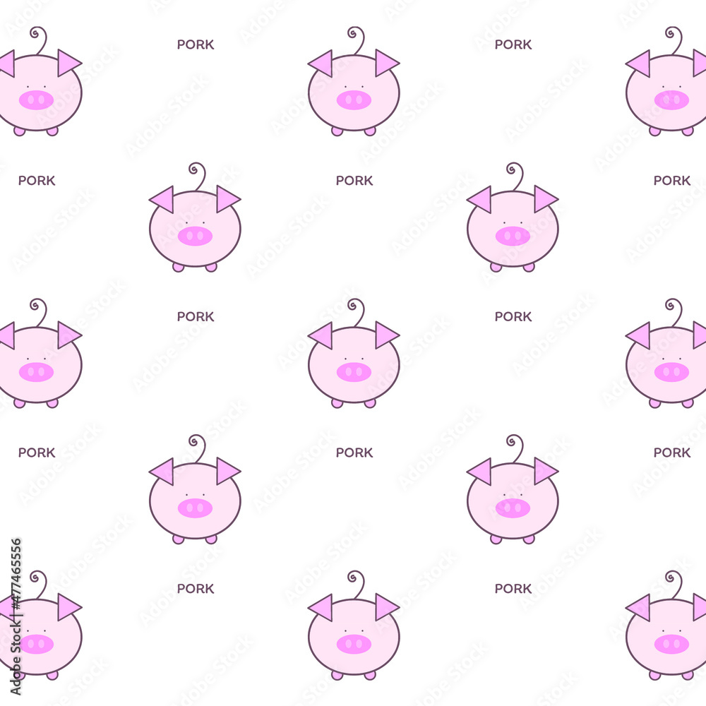 Seamless pattern; cute pink pig with word 