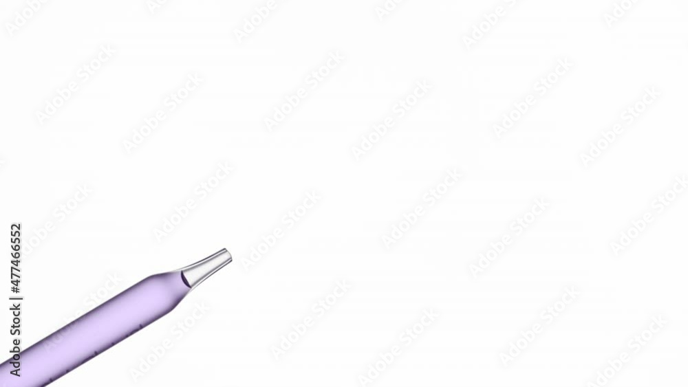 Macro shot of purple drop is dripping from chemical dropper on white background | Abstract face care lotion ingredients formulation concept Macro shot of purple drop is dripping from chemical dropper on white background | Abstract face care lotion ingredients formulation concept