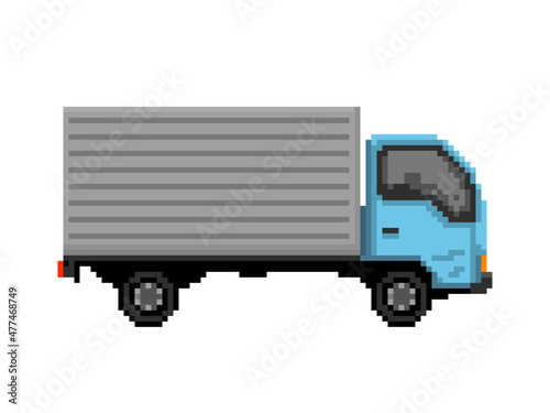 Illustration of small cargo truck in pixel art style