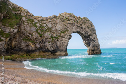 The eroded limestone rock formation known as Durdle Door, a UNESCO World Heritage site on the Jurassic Coast. Lulworth, Dorset, England, UK.