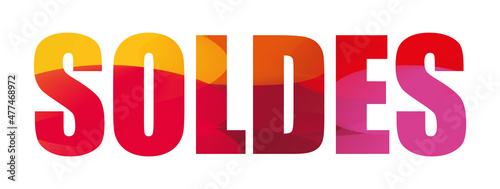 Soldes. Mot en français. Illustration vectorielle aux couleurs chaudes de coucher du soleil.