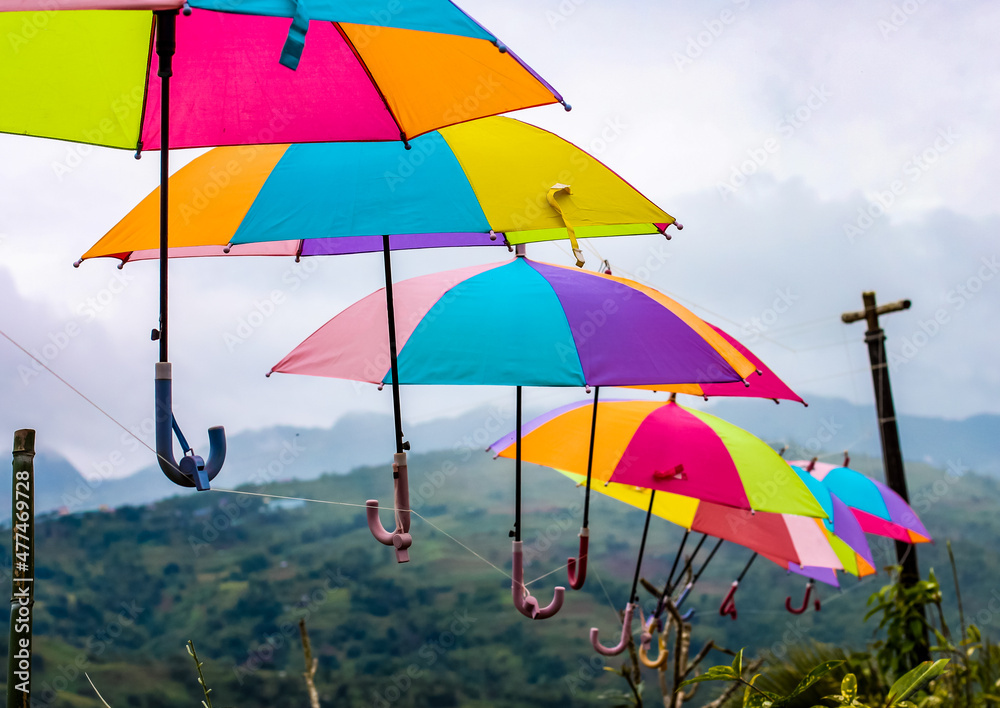Colourful hannging umbrellas
