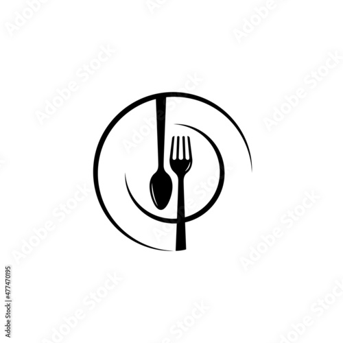 spoon fork and plate vector icon symbol illustration restaurant logo design