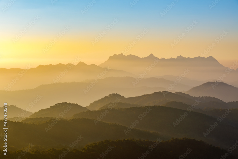 Thailand with forest trees and green mountain hills, Doi Luang Chiang Dao mountains, Chiang mai, Thailand.