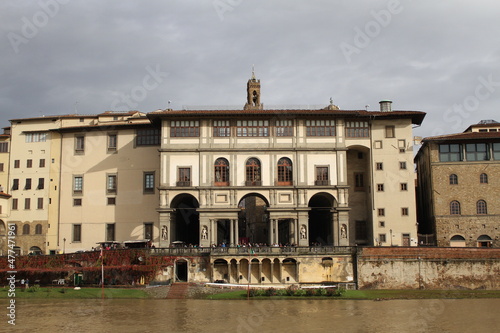 The Uffizi Gallery on the riverbank Arno, Florence Italy.