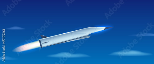 Hypersonic missile is flying in the sky. Missile in a diagonal direction. Vector illustration.