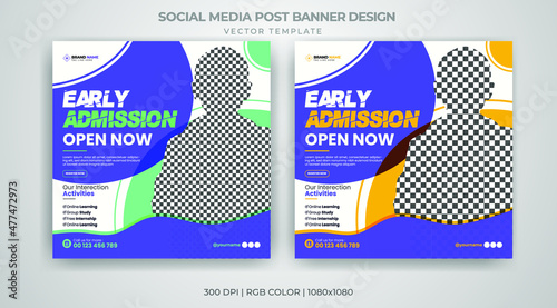 Back To School Admission Banner Education Social Media Post Template Design Bundle Premium Vector 