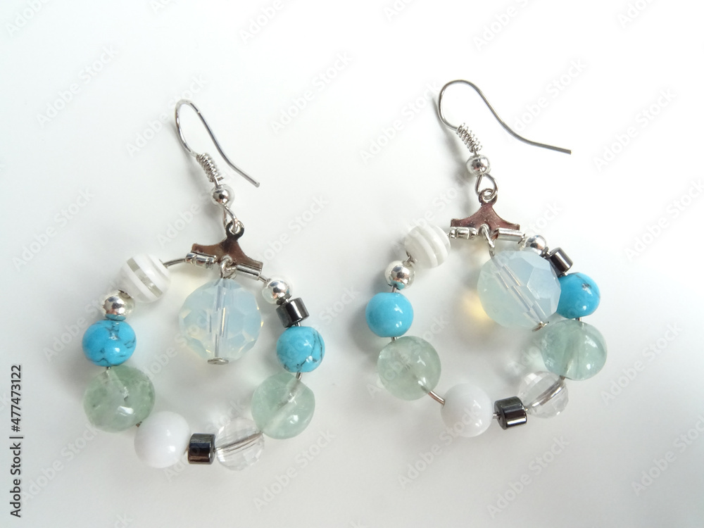 Light Blue Earrings with Gemstone Beads Light Blue Earrings with Gemstone Beads
