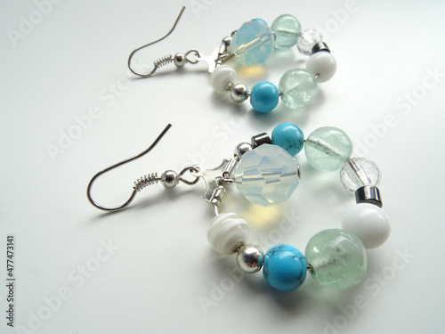 Light Blue Earrings with Gemstone Beads
