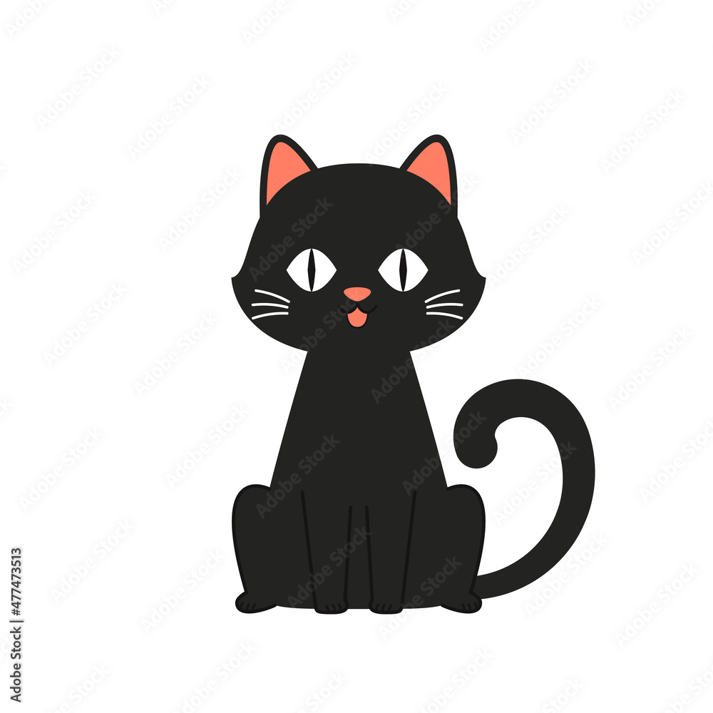 Black cat cartoon vector. Cat on white background.