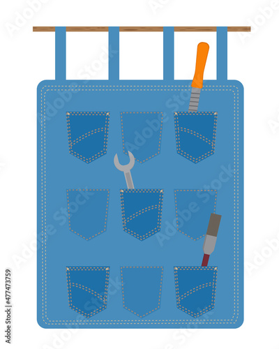 Jeans upcycling organizer for eco frendly decor. Vector illustartion element.