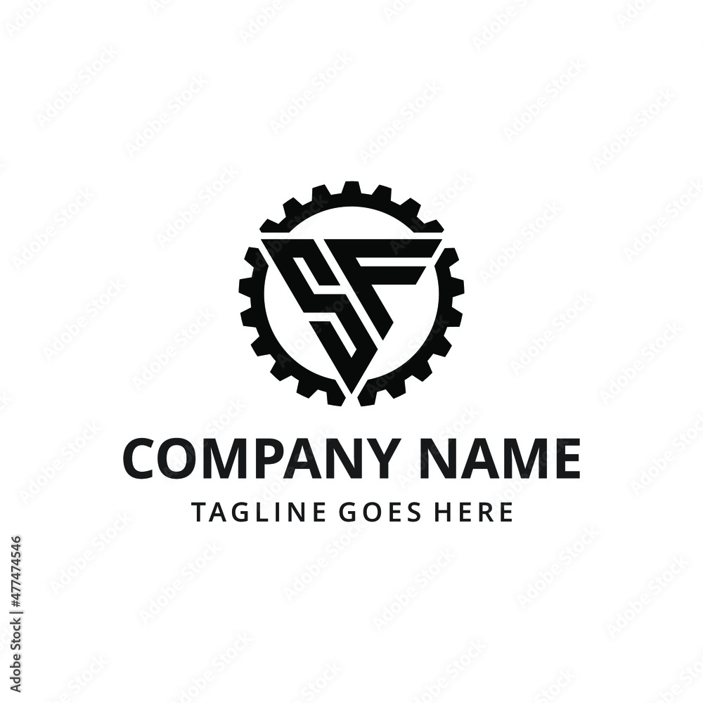 Creative modern abstract illustration of initial triangle S F with gear circle. industrial logo design template Creative modern abstract illustration of initial triangle S F with gear circle. industrial logo design template