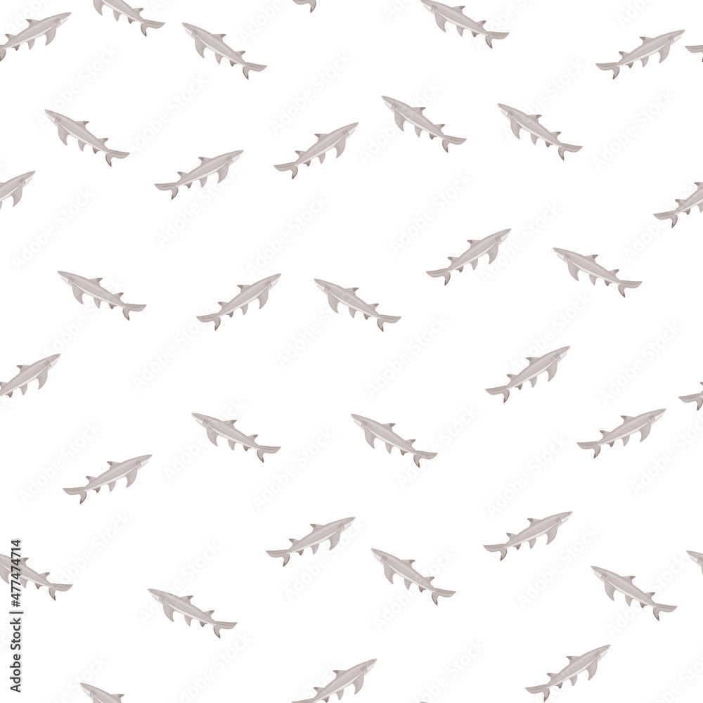 Fototapeta premium Lemon shark seamless pattern in scandinavian style. Marine animals background. Vector illustration for children funny textile.