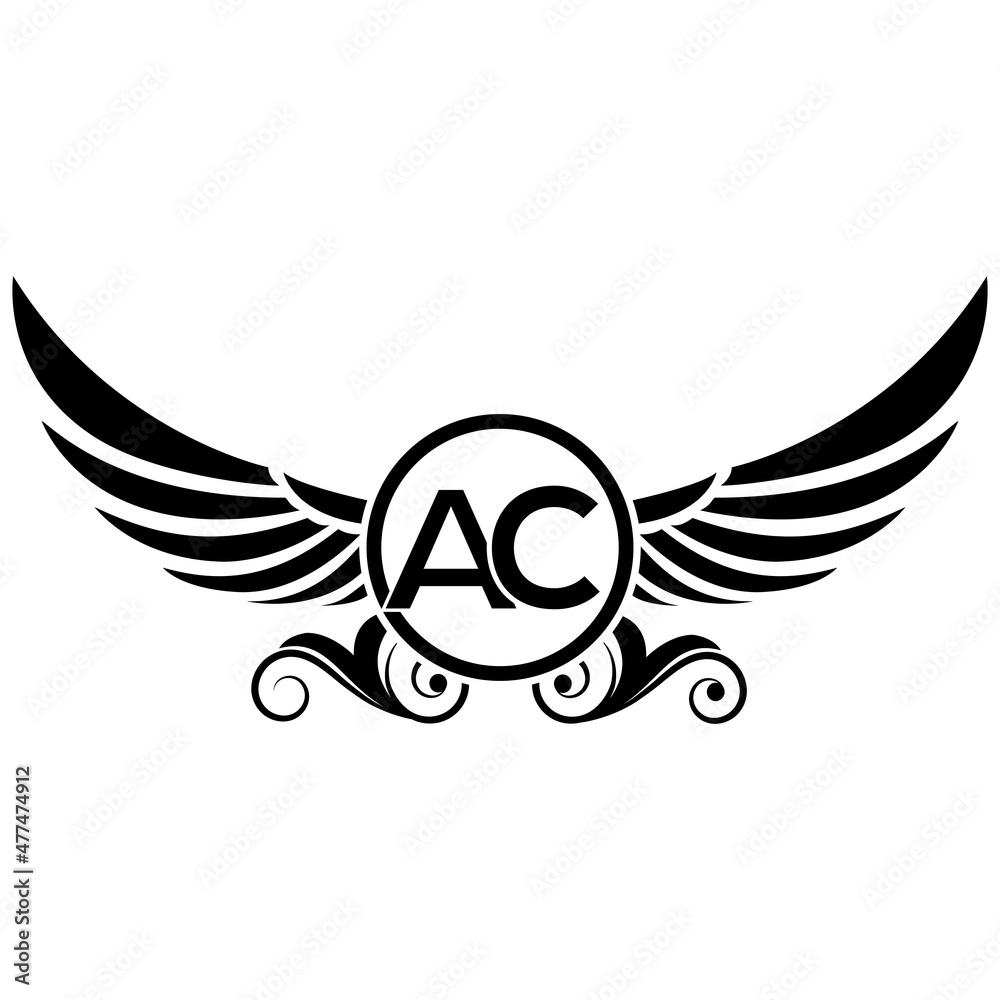 Fototapeta premium black wings icon, Luxury royal wing Letter AC crest Black color, White background
