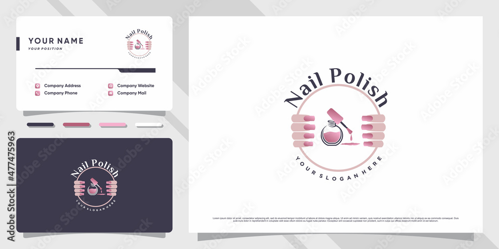 Nail polish logo illustration with creative concept and business card design Premium Vector