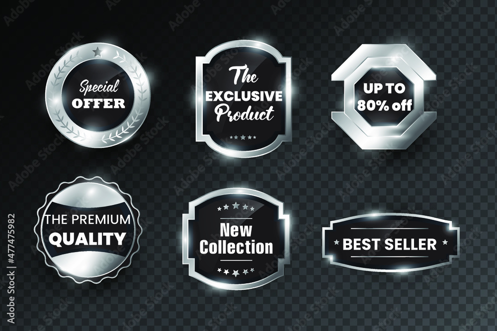 Fototapeta premium Luxury silver badge and labels set design. Eps10 vector illustration
