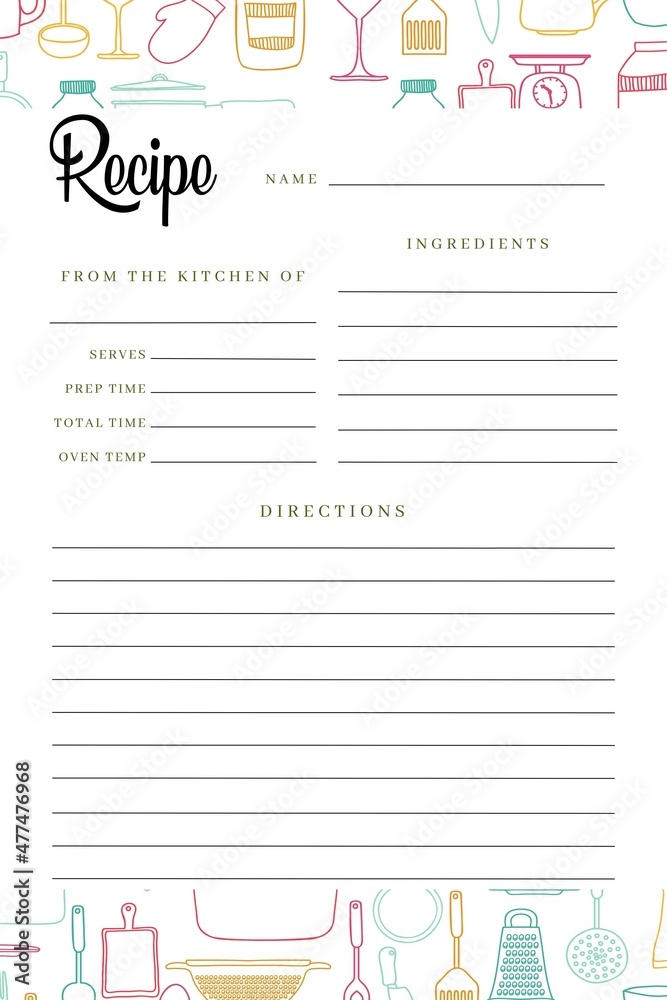 Blank Recipe Book, Template Blank Pages Sheet Organizer Binder Stock ...