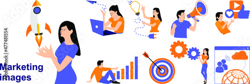 Marketing. Set vettoriale di clipart scalabili e modificabili per pubblicità, web designer, flyers