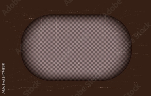 Old brown cinematic frame on a transparent background. Scratched vintage video or photo tape. 3d realistic screen in retro style with grunge pattern. Antique slide template. Vector card illustration