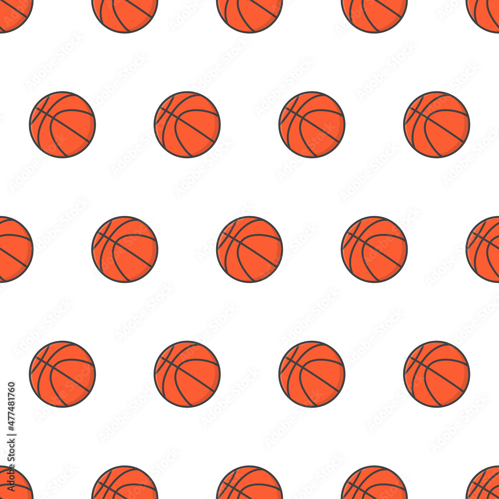Basketball Seamless Pattern On A White Background. Basketball Theme Vector Illustration