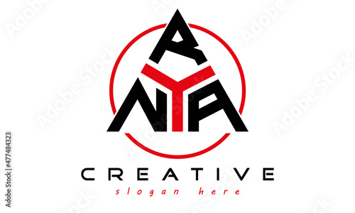 triangle badge with circle NRA letter logo design vector, business logo, icon shape logo, stylish logo template