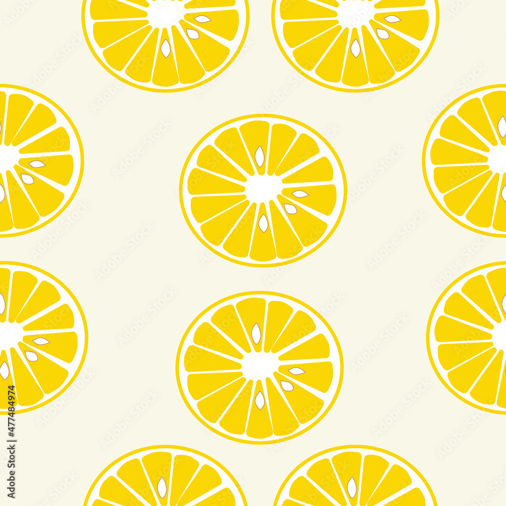 Lemons, oranges pattern. Postcard, fabric, factory.