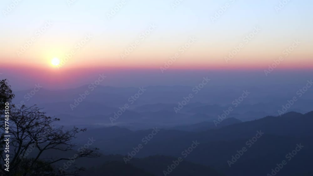 sun rises in the morning at the mountains, beautiful natural attractions in Thailand sun rises in the morning at the mountains, beautiful natural attractions in Thailand