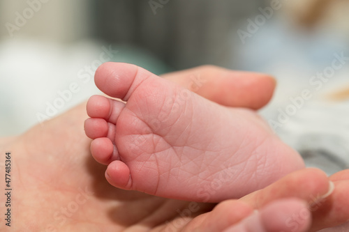 Holding the small foot of a newborn baby