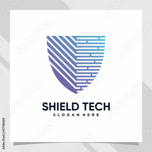 Shield logo design technology for business company or personal with line art style