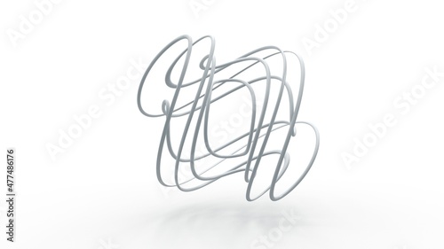3d rendering of a spiral shape, an abstract geometric figure isolated on a white background. Thin lines curved in space.