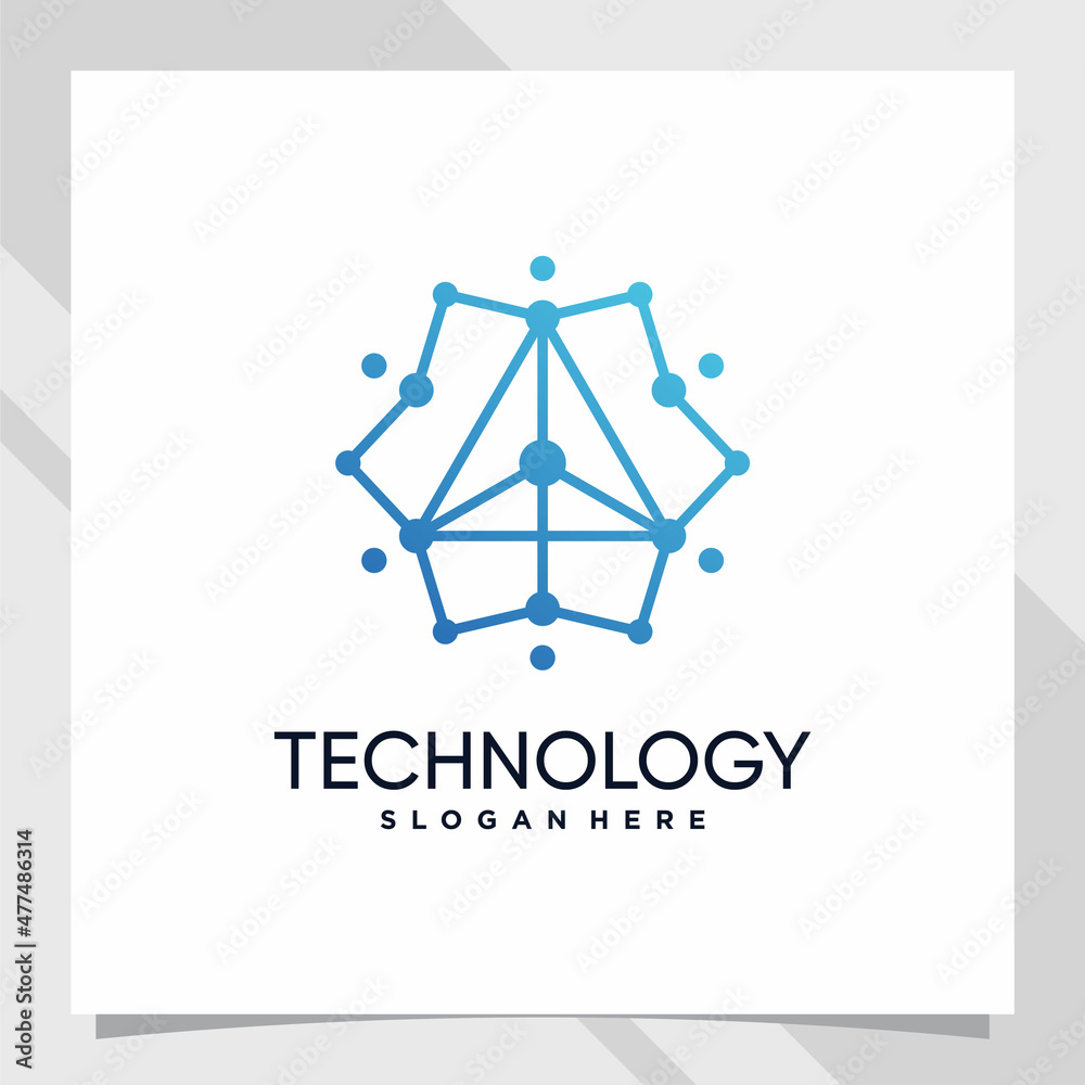 Creative technology logo design with triangle concept and line art style and dot Creative technology logo design with triangle concept and line art style and dot