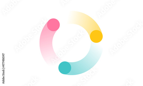 Three circle in a round rotating circular motion flat vector icon - fly wheel