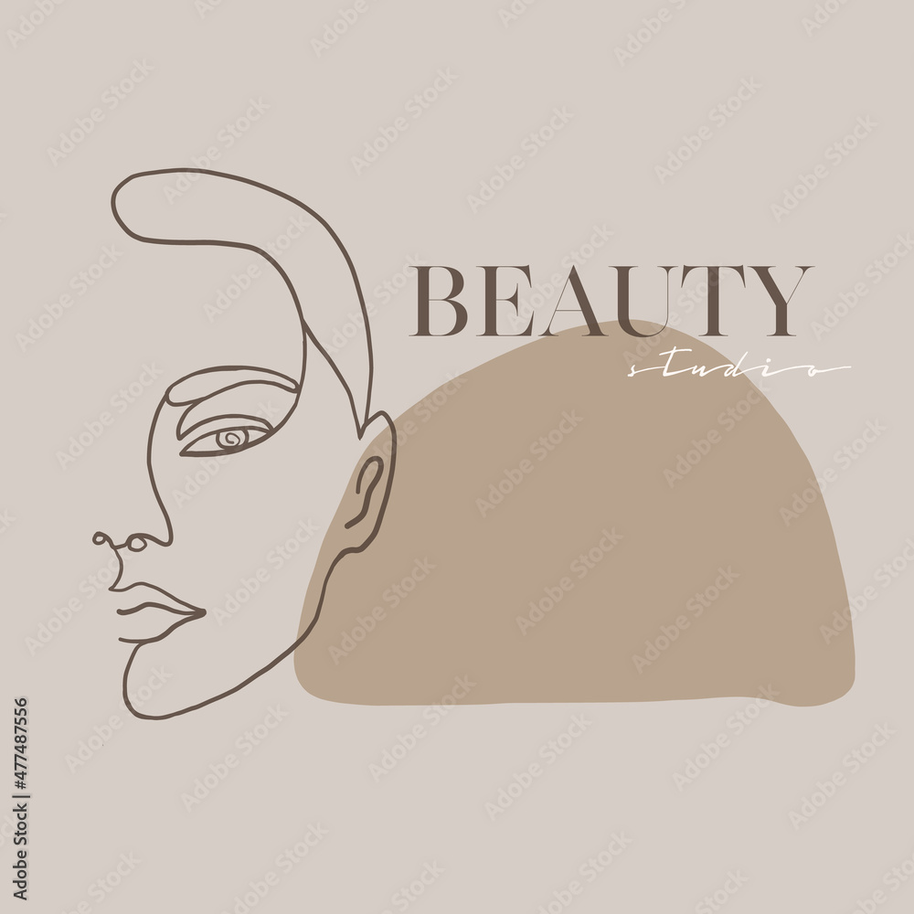 One Line Face Minimalist Continuous Linear Sketch Woman Face Female