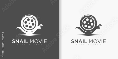 Creative Snail movie logo design with snail slow motion vector concept Premium Vector