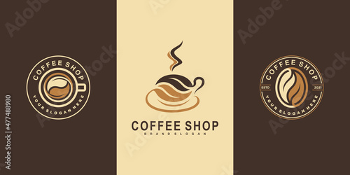 Foto Set of coffee shop logo design colection with modern emblem shape Premium vektor