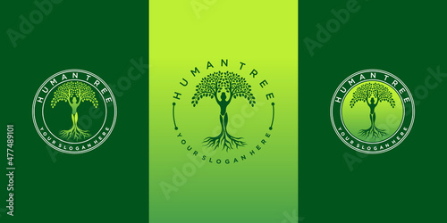 Set of human tree logo design template with green gradients colour concept Premium Vekto