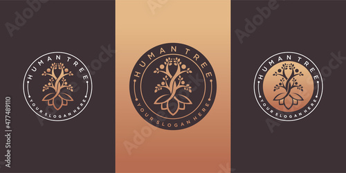 Creative of human tree logo design collection with luxury gradients colour concept Premium Vekto