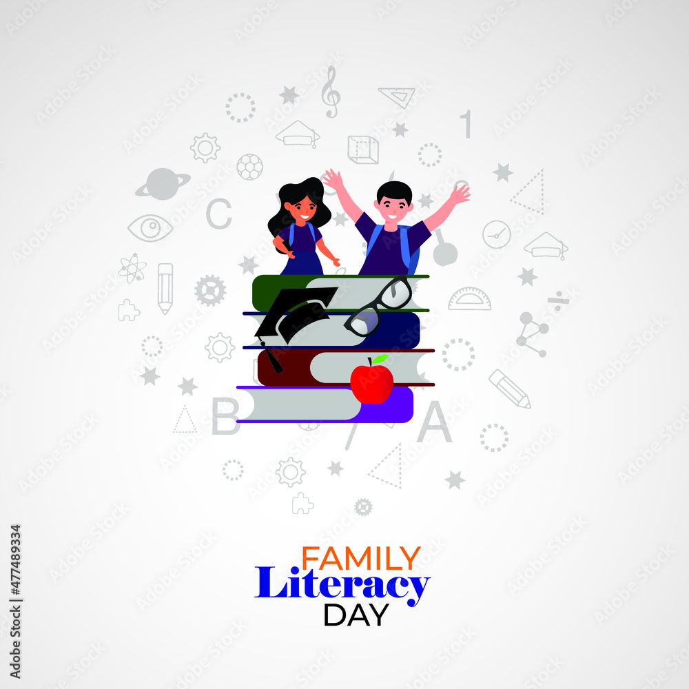 Family Literacy Day. Student Reading Concept. Template for background, banner, card, poster. vector illustration.
