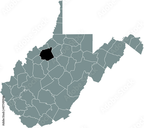 Black highlighted location map of the Ritchie County inside gray administrative map of the Federal State of West Virginia, USA