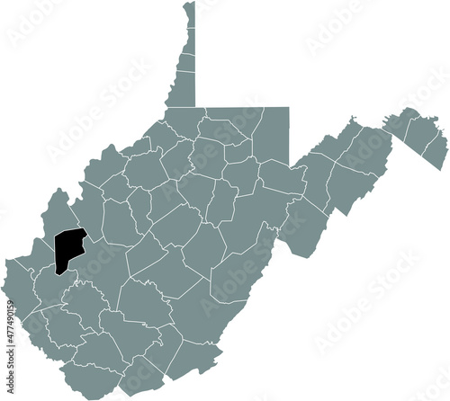 Black highlighted location map of the Putnam County inside gray administrative map of the Federal State of West Virginia, USA