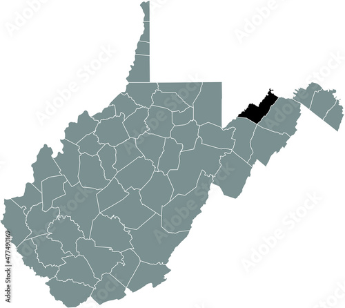 Black highlighted location map of the Mineral County inside gray administrative map of the Federal State of West Virginia, USA