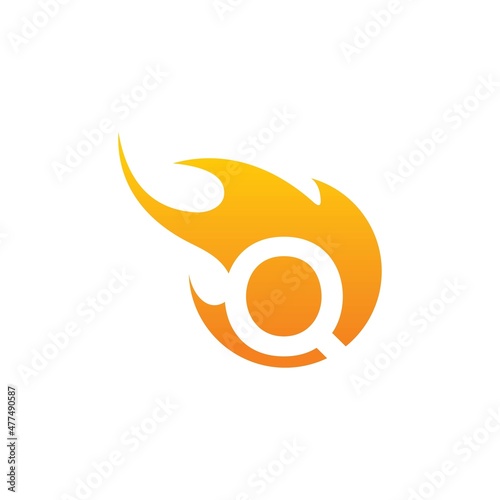 Initial Q letter with fire logo Vector design.