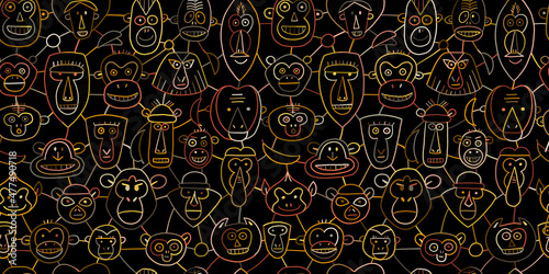 Funny monkey, big family. Sketch for your design. Childish style