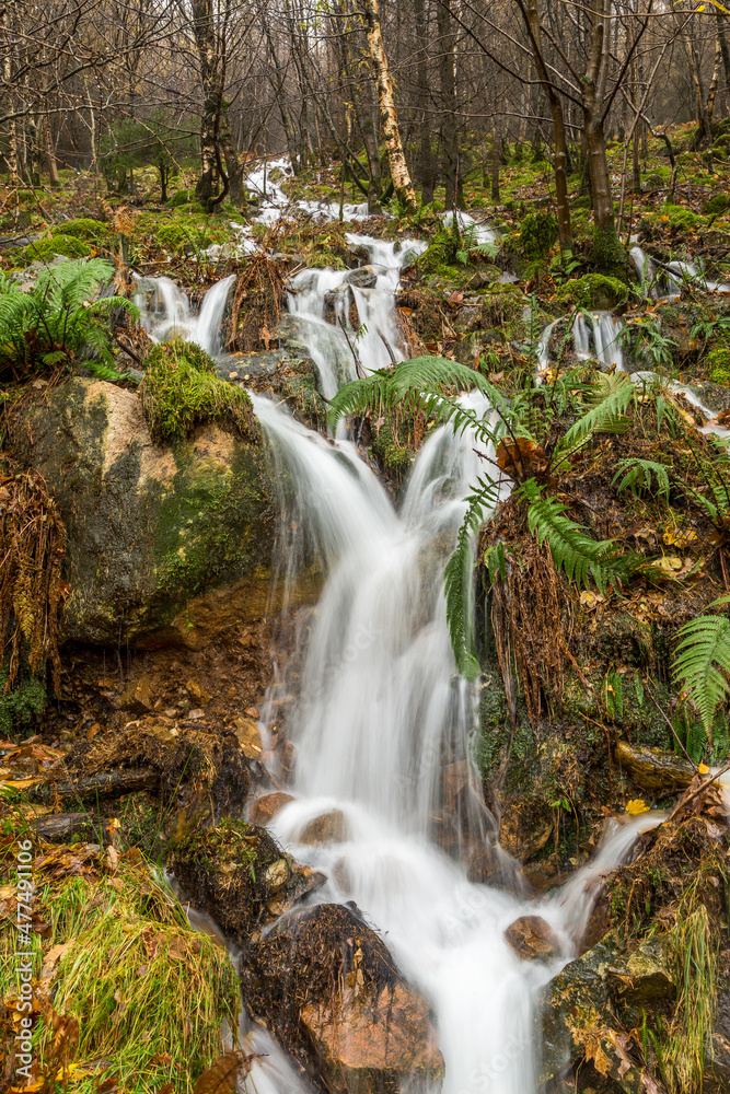 A few days of heavy rain in the English Lake District led to streams of water running off the autumnal colored fells