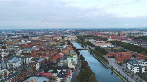 Aerial view of the downtown of the city of malmö with a river photo