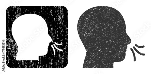 Vector sniff subtracted pictogram. Grunge sniff seal stamp, done from icon and rounded square. Rounded square stamp have sniff subtracted shape inside. Vector sniff grunge images.