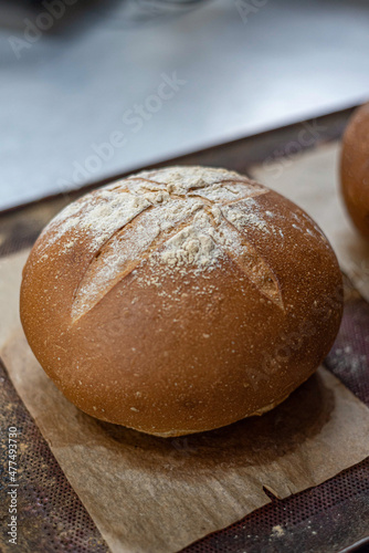 Freshly baked crunchy round bread